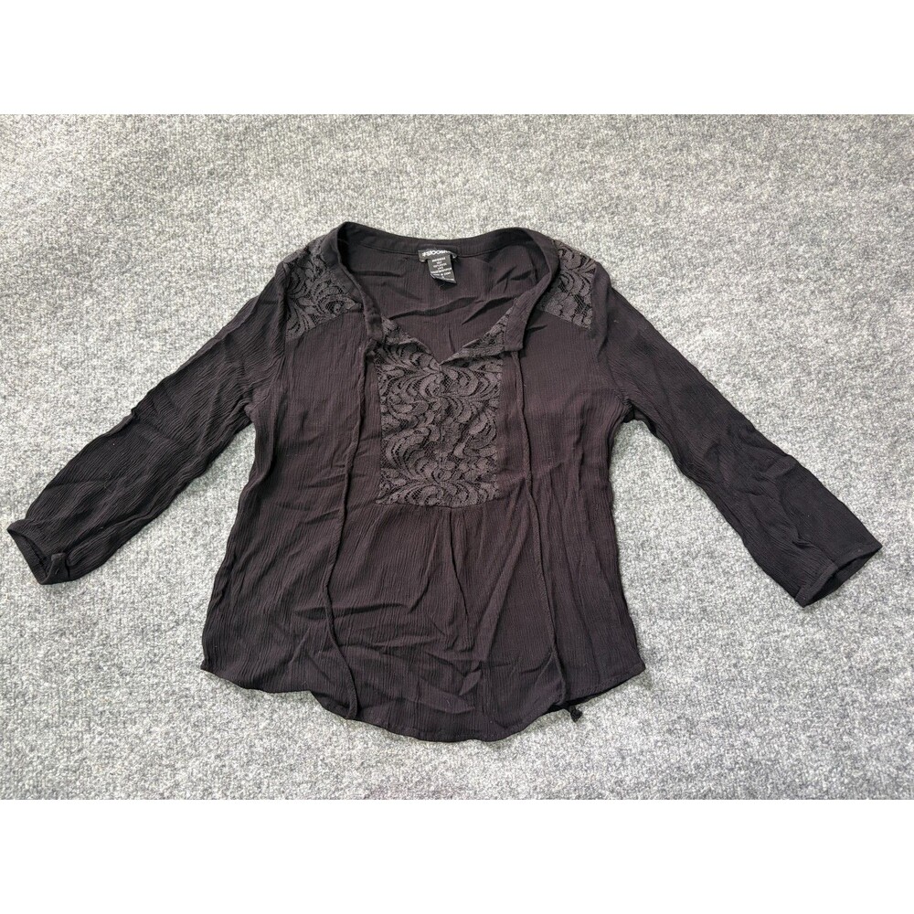 Stoosh Top Womens S Black Long Sleeve Lace Trim Blouse Rayon Shirt
